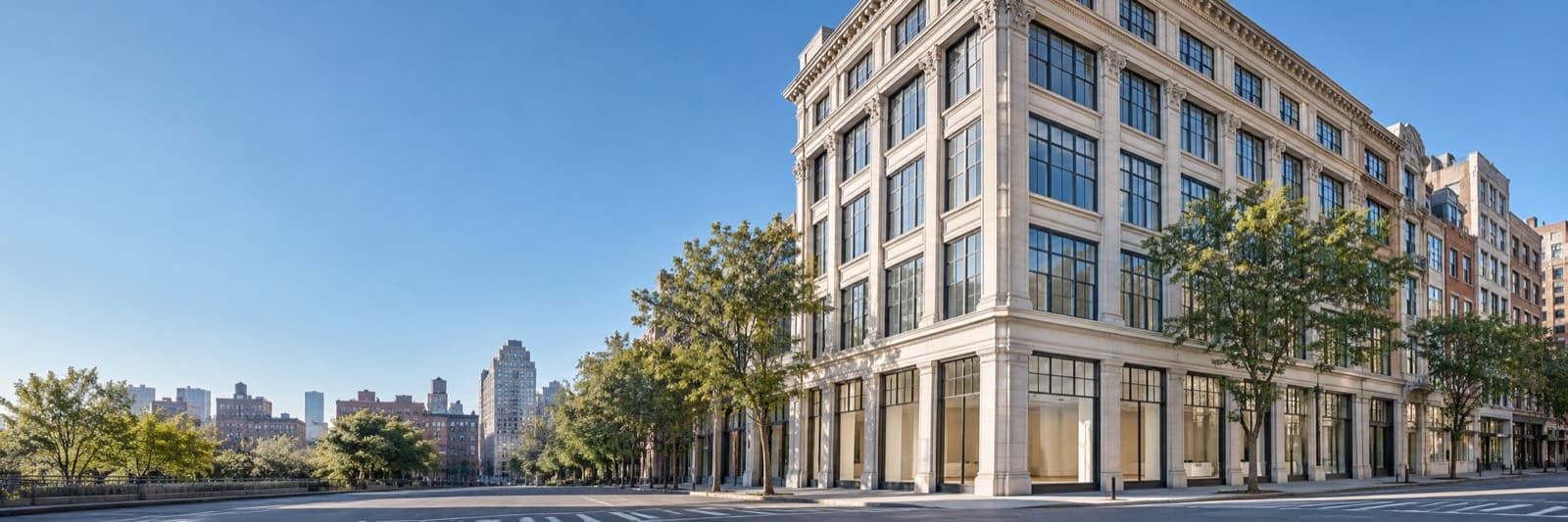 A sunlit New York commercial building